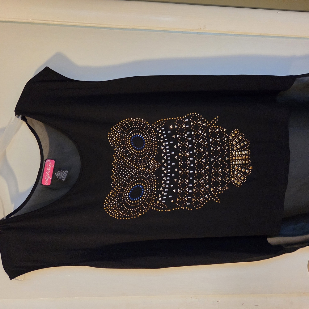 Chic Black Owl Embellished Top